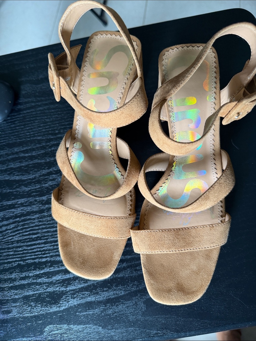 Circus by Sam Edelman Camel/Tan Suede Strappy Block Heel Sandals